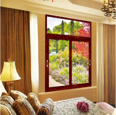 wood grain aluminum sliding window for room