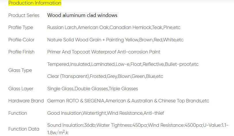 aluminium and wood windows specifications 